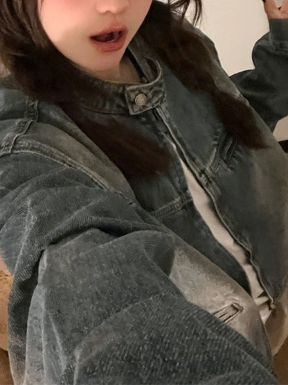 Luvik | Sininen kulunut vetoketjuntakki