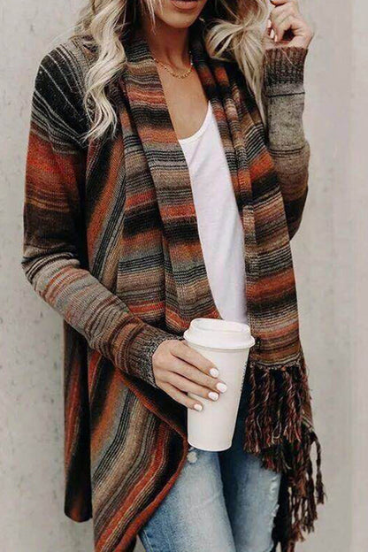 Luvik | Pituus kapea muotoinen trendikäs franssillinen raidallinen takki