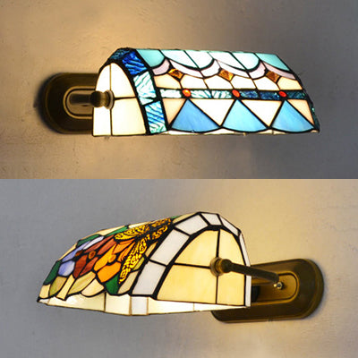 Banker Vegglampe Retro Stil Farget Glass 1 Lyskilde Veggmontering i Beige/Blå for Nattbord | Luvikno