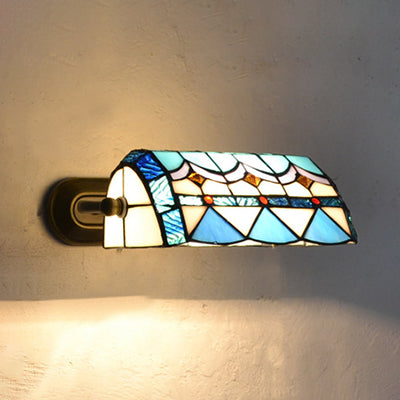 Banker Vegglampe Retro Stil Farget Glass 1 Lyskilde Veggmontering i Beige/Blå for Nattbord | Luvikno