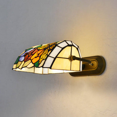 Banker Vegglampe Retro Stil Farget Glass 1 Lyskilde Veggmontering i Beige/Blå for Nattbord | Luvikno