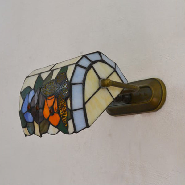 Banker Vegglampe Retro Stil Farget Glass 1 Lyskilde Veggmontering i Beige/Blå for Nattbord | Luvikno