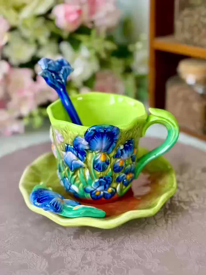 ArtSip keramikkopp og underkoppsett – Håndmalt 3D-design inspirert av Van Gogh | Luvikno