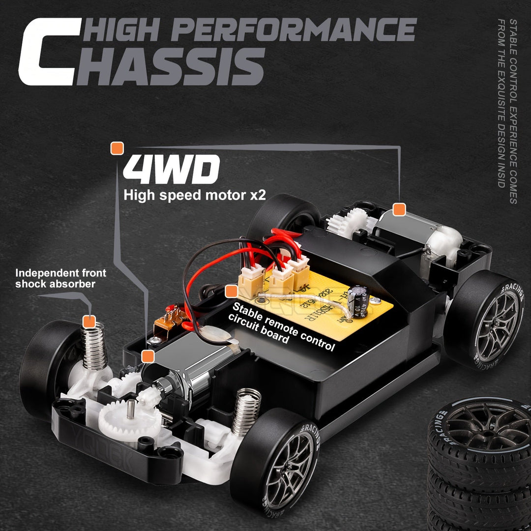 Luvikno | Ultimate 1:24 RC Driftcar med LED-hjul – Oppladbar 4WD racing leketøy
