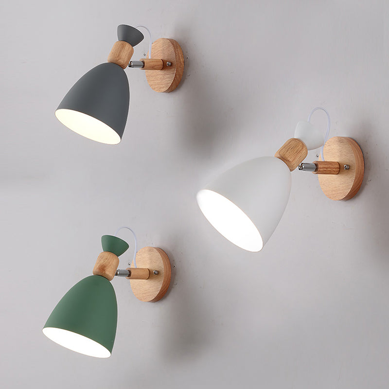 Nordic Macaroon Style Vegglampe 1 Lys Trearmet Veggmontert Lys i Metallskjerm | Luvikno