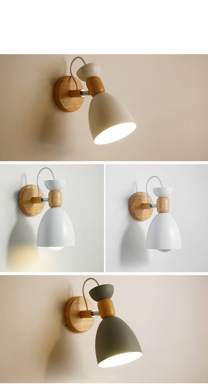 Nordic Macaroon Style Vegglampe 1 Lys Trearmet Veggmontert Lys i Metallskjerm | Luvikno