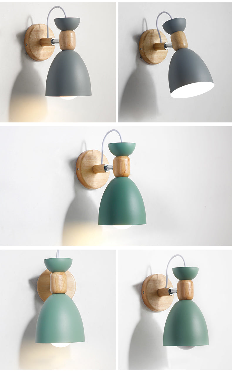 Nordic Macaroon Style Vegglampe 1 Lys Trearmet Veggmontert Lys i Metallskjerm | Luvikno