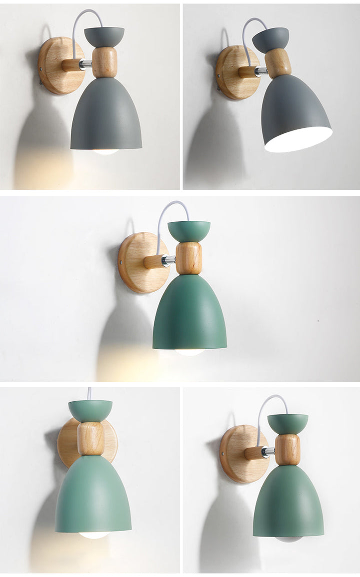 Nordic Macaroon Style Vegglampe 1 Lys Trearmet Veggmontert Lys i Metallskjerm | Luvikno