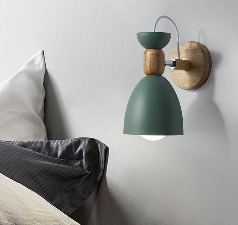 Nordic Macaroon Style Vegglampe 1 Lys Trearmet Veggmontert Lys i Metallskjerm | Luvikno
