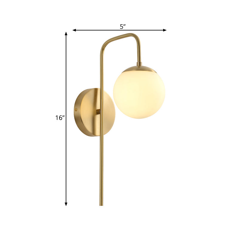 Sphere Veggmontert Lampe Minimal Frostet Glass 1 Pære Hvit Sconse Belysning med Gylden Gåsehalsarm | Luvikno