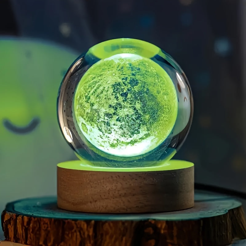LumiSphere - Luksus 3D Krystall Bordlampe med Trebase Luvikno