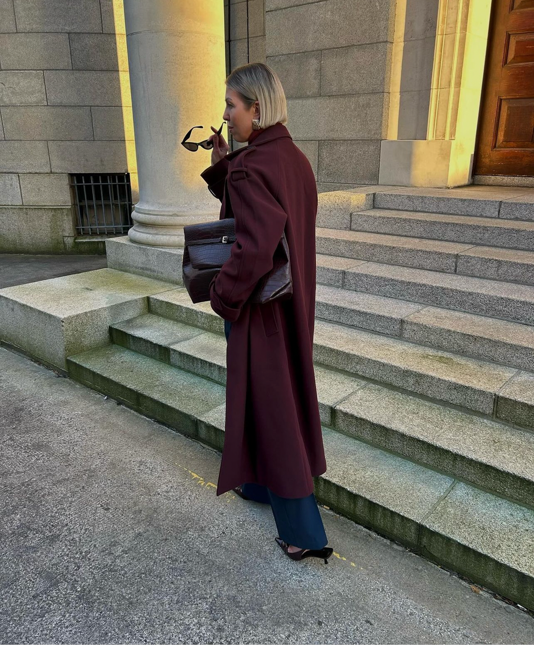 Luvik | Stilig Burgunderfarget Lang Jakke