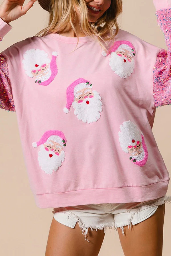Luvik | Julemann Løs Åpen Rund Hals Rosa Ermeløs Sweatshirt