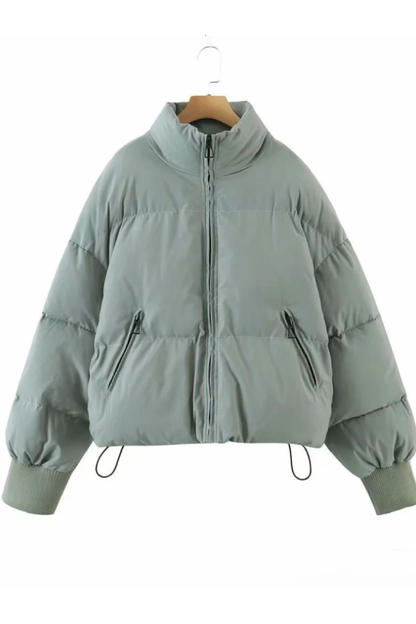 Luvik | Kauluksessa Vetoketju Tasku Paksu Lämmin Puuvillatakki