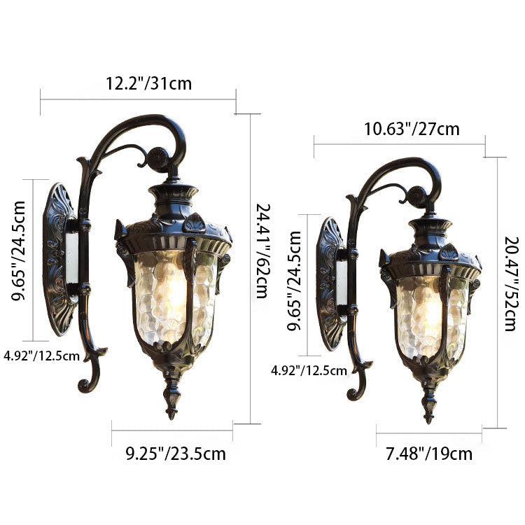 Tradisjonell europeisk sylinderlanterne aluminium glass 1-lys utendørs veggmontert lampe for utendørs patio | Luvikno