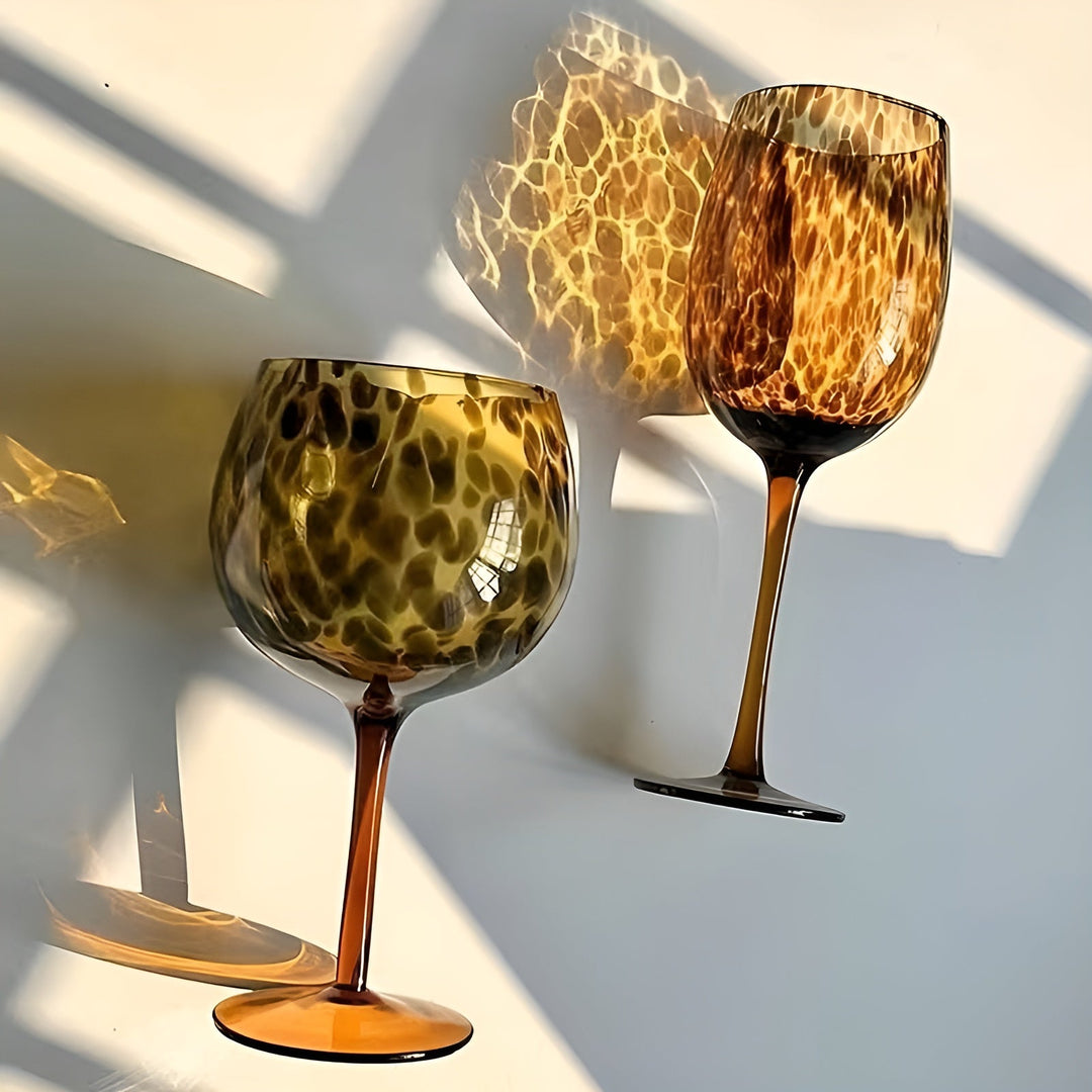 Leopardmønstret vinglass – Vintage design i sett med 2 | Perfekt for spesielle anledninger | Luvikno