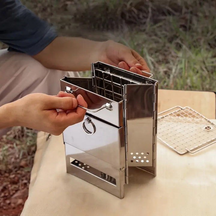 Luvikno | Utendørs sammenleggbart vedovn mini rustfritt stål grill camping piknik