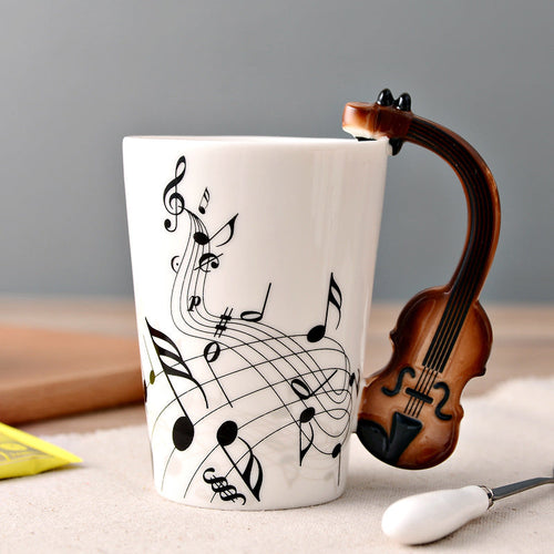 Musikernes keramiske kaffekopp, musikinstrumenthåndtak kopp | Luvikno