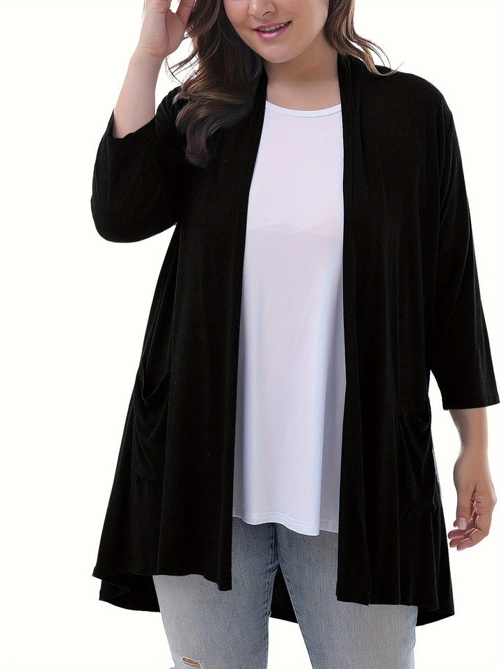 Luvik | Naisten Plus Size 3/4 Hiha Avoin Etu Liivi Taskuilla