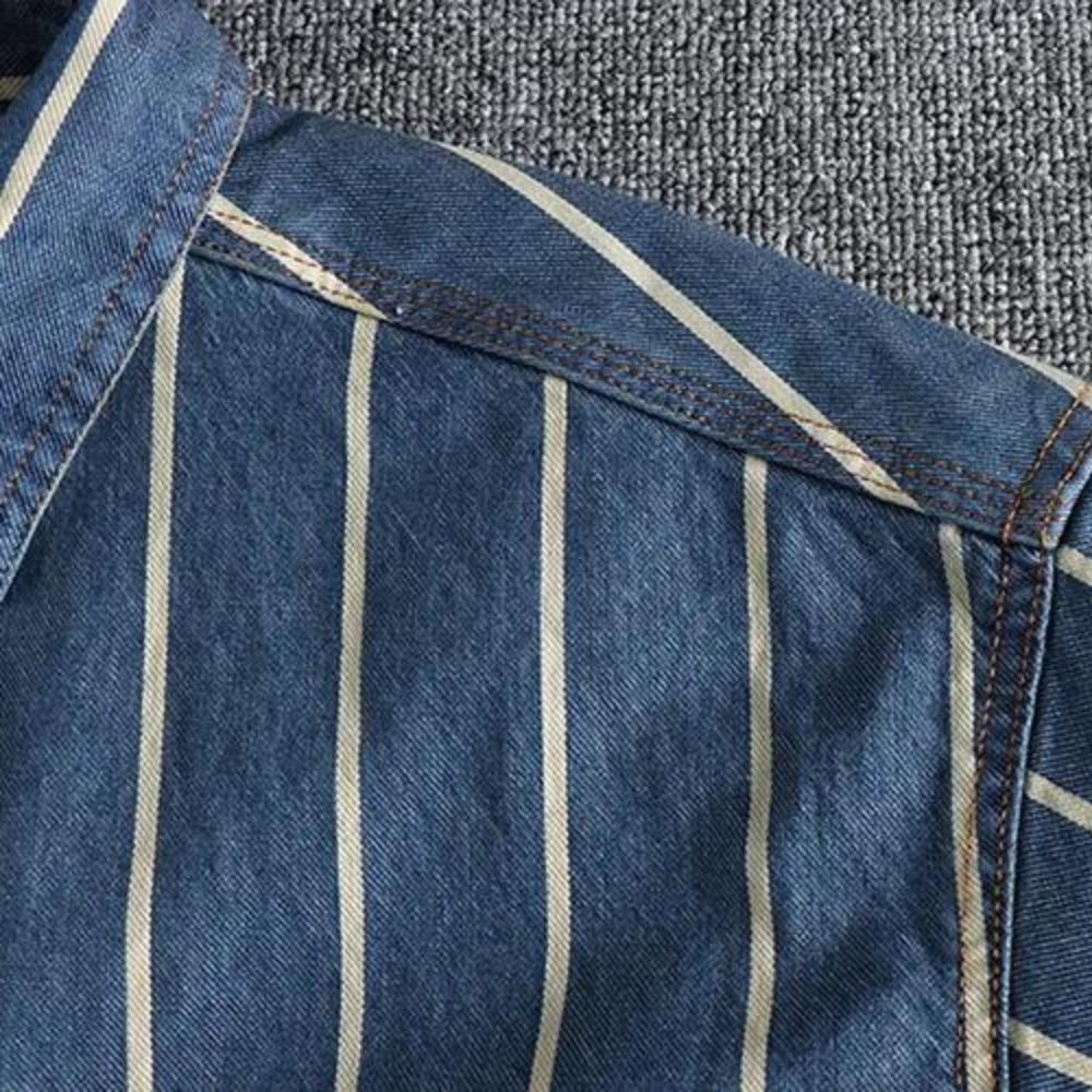 Luvik | Raidallinen Denim Takki Läpivienneillä Taskuilla