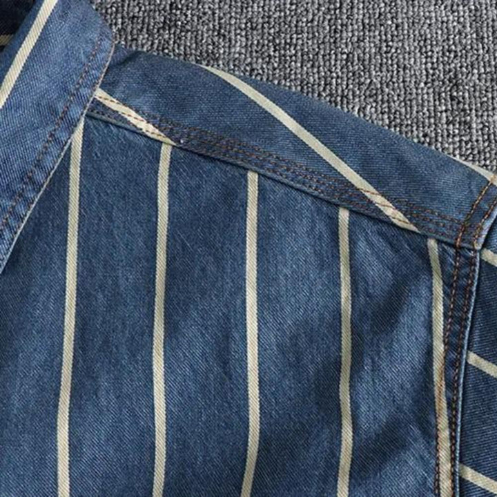 Luvik | Raidallinen Denim Takki Läpivienneillä Taskuilla
