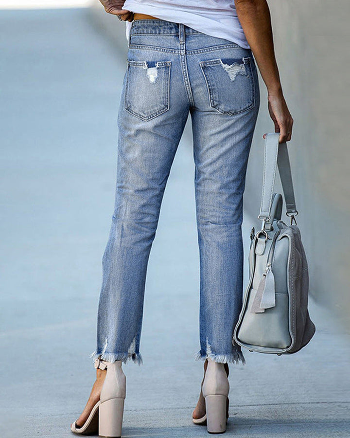 Luvik | Kvinner Rutete Hullet Jeans Denim