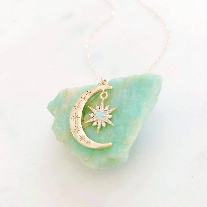 Moon & Sun Croissant Necklace | Luvikno