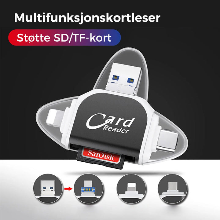 Multi-Port 4 i 1 Universell SD TF Kortleser | Luvikno