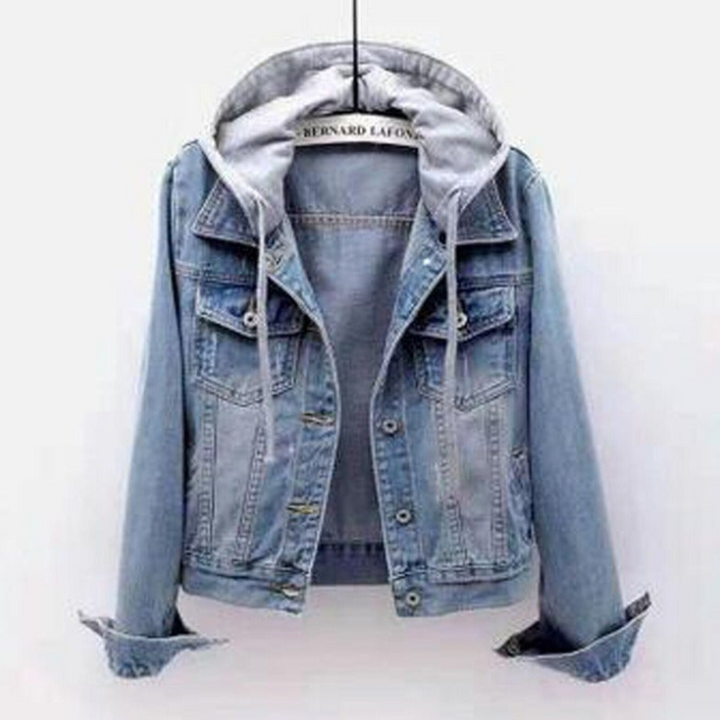 Luvik | Naisten Takki Denim-tyylillä, Huppu ja Taskut, Rento Muotoilu