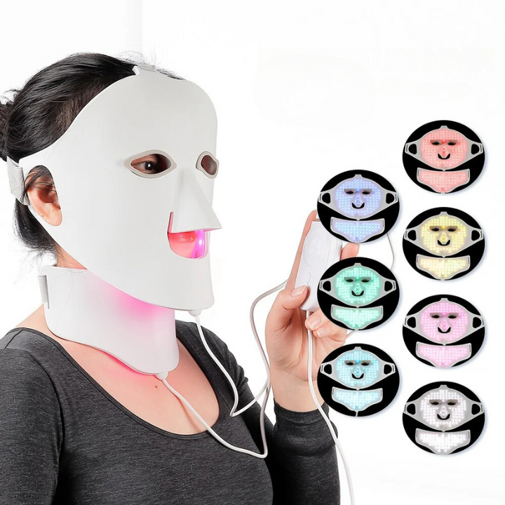 Luvikno | LED Lysbehandling Maske Luminex 7 | 7 Farger Lys for Ansikt & Nakke | 168 LEDer | Hudfornyelse med Silikon Komfort