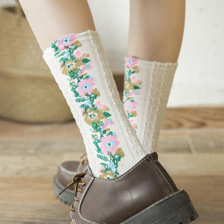 Luvikno | Vintage sokker med blomsterbroderi (5 par)