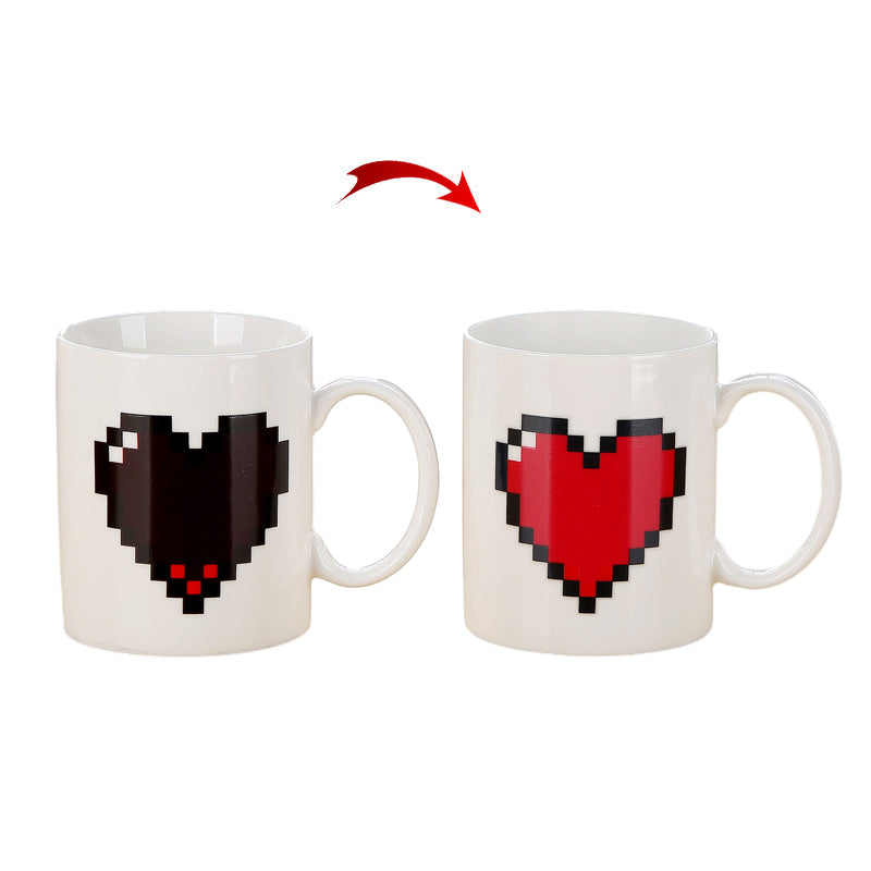 Pixel Heart Magic Varmefølsom Fargeendrende Keramisk Kaffekopp | Luvikno