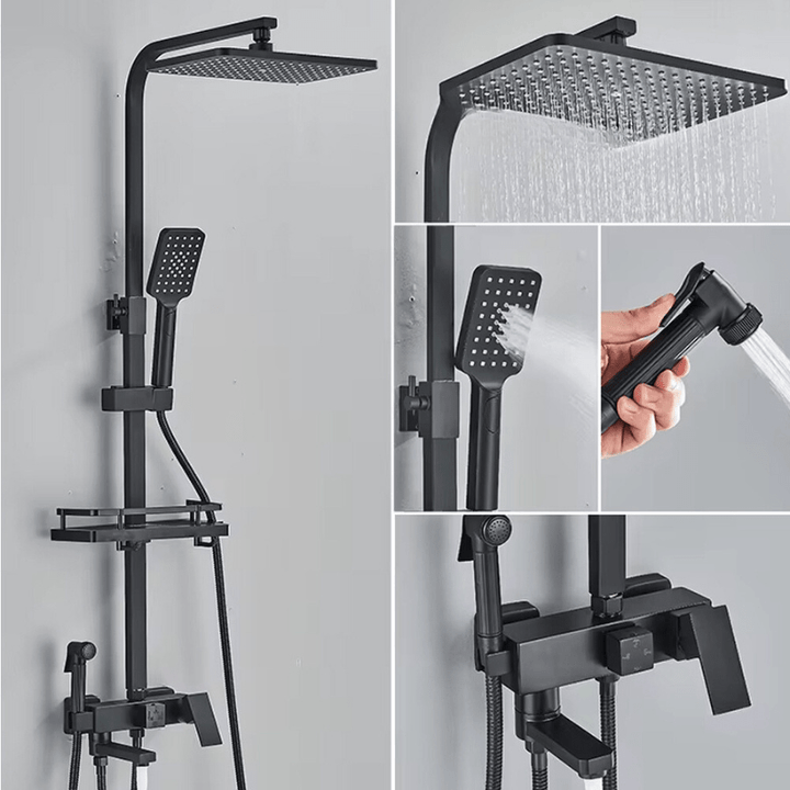 Luvikno | RainFlow Luxe Regn Dusjsett – justerbar messinglyd dusjarmatur med 4 funksjoner