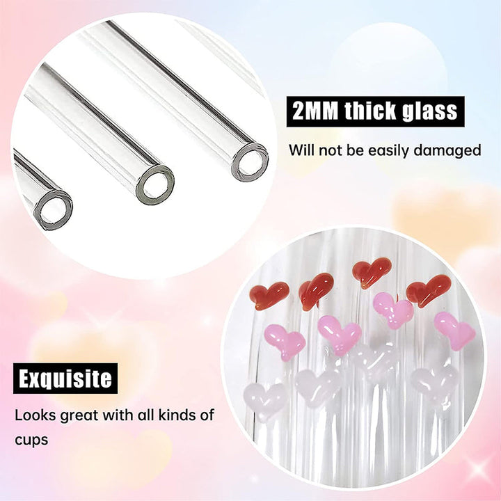 6 PCS Gjenbrukbare Farget Glass Strå med Rengjøringsbørste | Luvikno