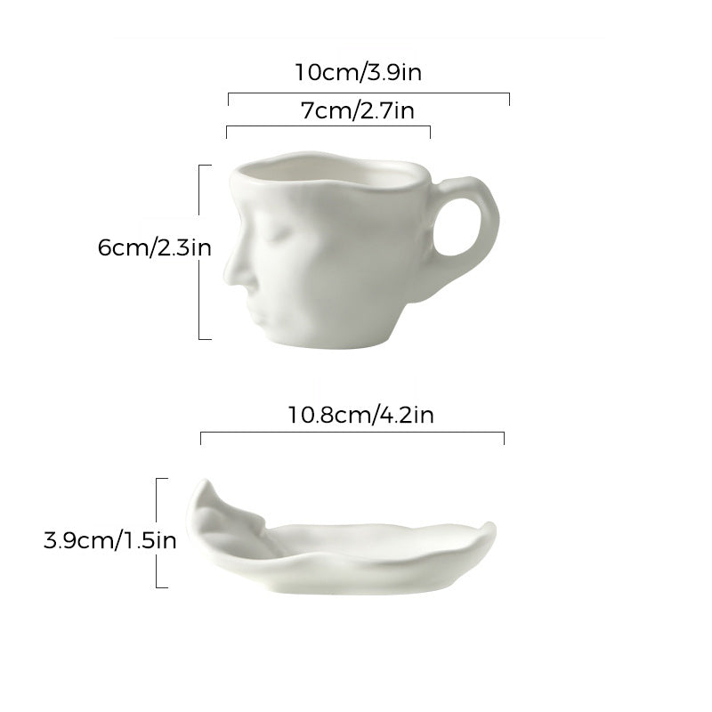 Metall Berørende Ansikt Kreativ Keramikk Kyss Kaffe Kopp, Kunstnerisk Stemning Mugge & Underkop Sett | Luvikno