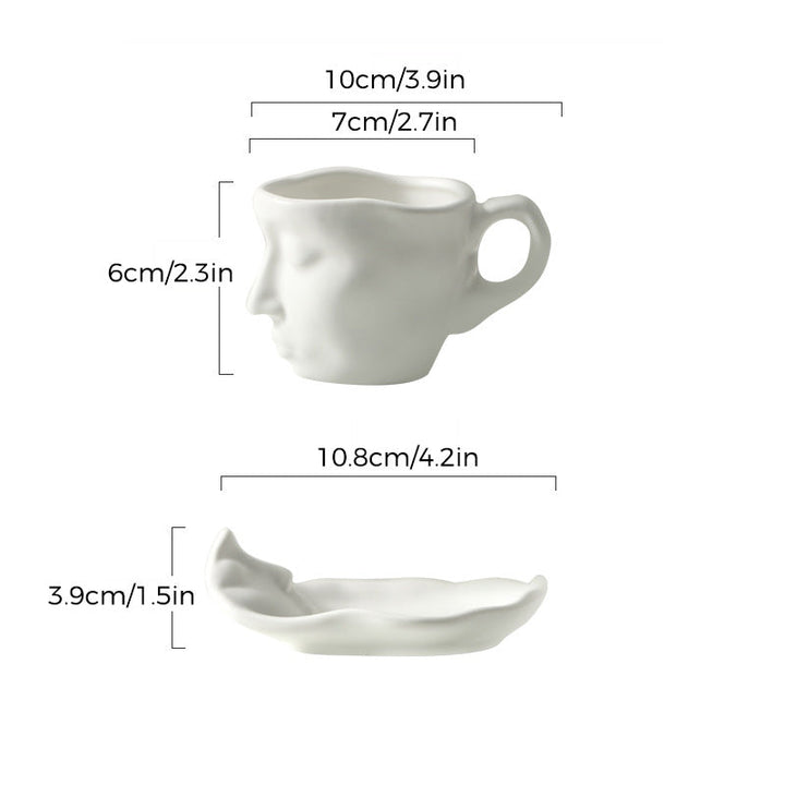 Metall Berørende Ansikt Kreativ Keramikk Kyss Kaffe Kopp, Kunstnerisk Stemning Mugge & Underkop Sett | Luvikno