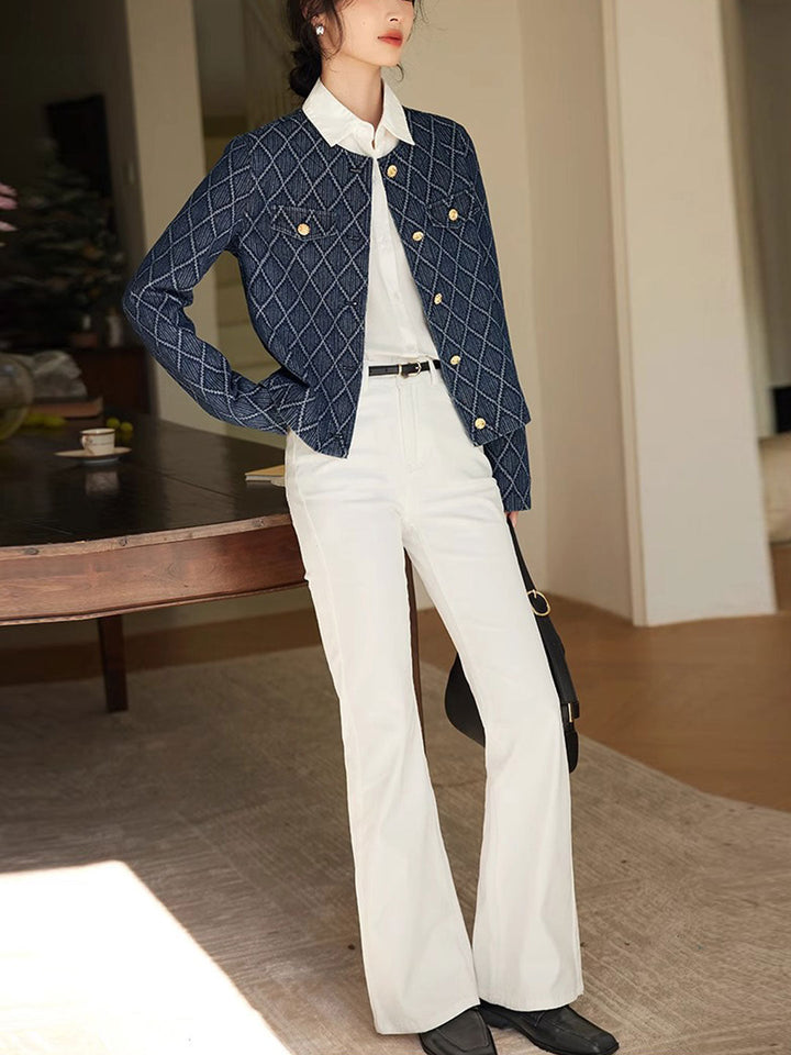 Luvik | Elegant Diamond Jacquard Denim Jakke