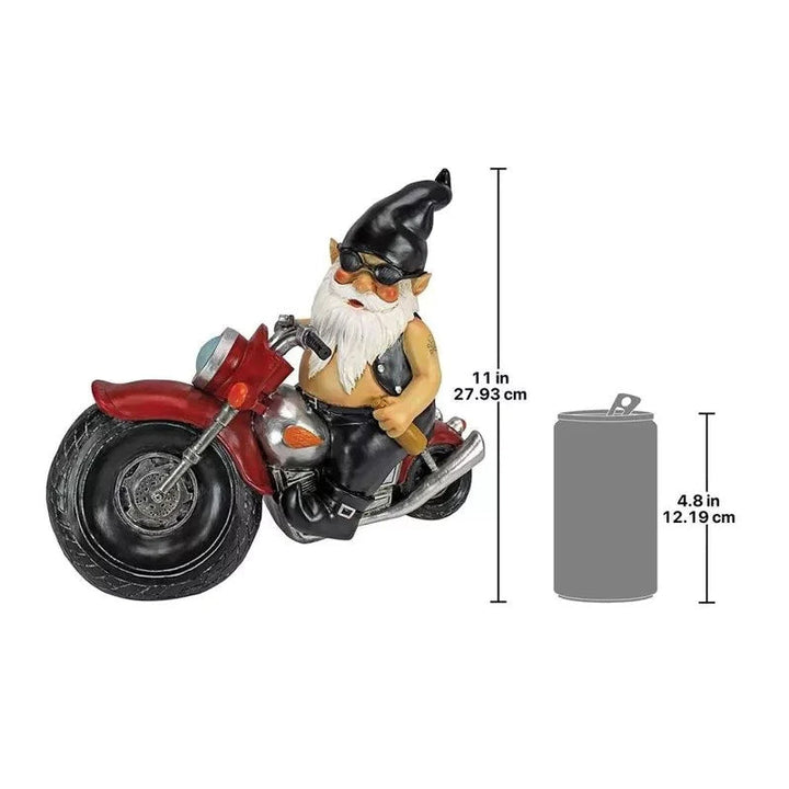 Biker Gnome Statue Mini Hagedekorasjon | Luvikno