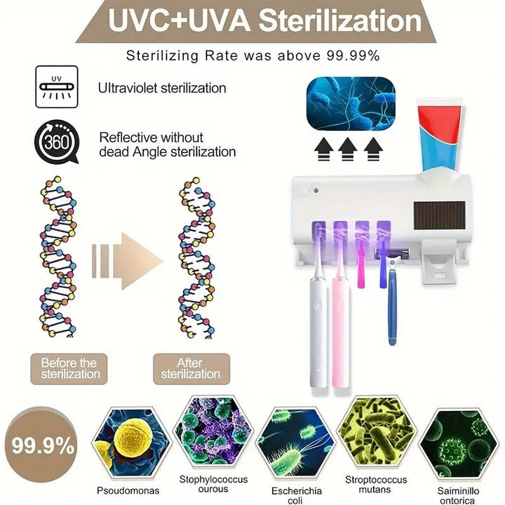 Smart UV Light Sterilizer Tandbørsteholder, Veggmontert Tannkremdispenser | Luvikno