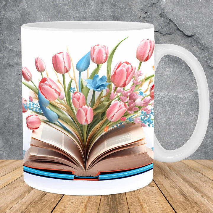 3D Kunstnerisk Vakker Floral Bøker Kaffe Krus - Bokelsker Gave | Luvikno
