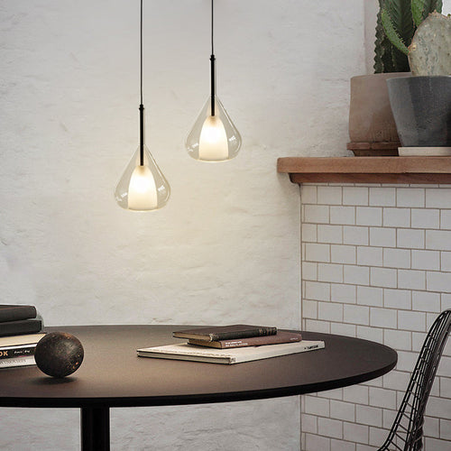 Industriell pendellampe med dobbelt glass og regndropedesign - Liten hengelampe for spisestue og kjøkken, moderne minimalistisk design | Luvikno