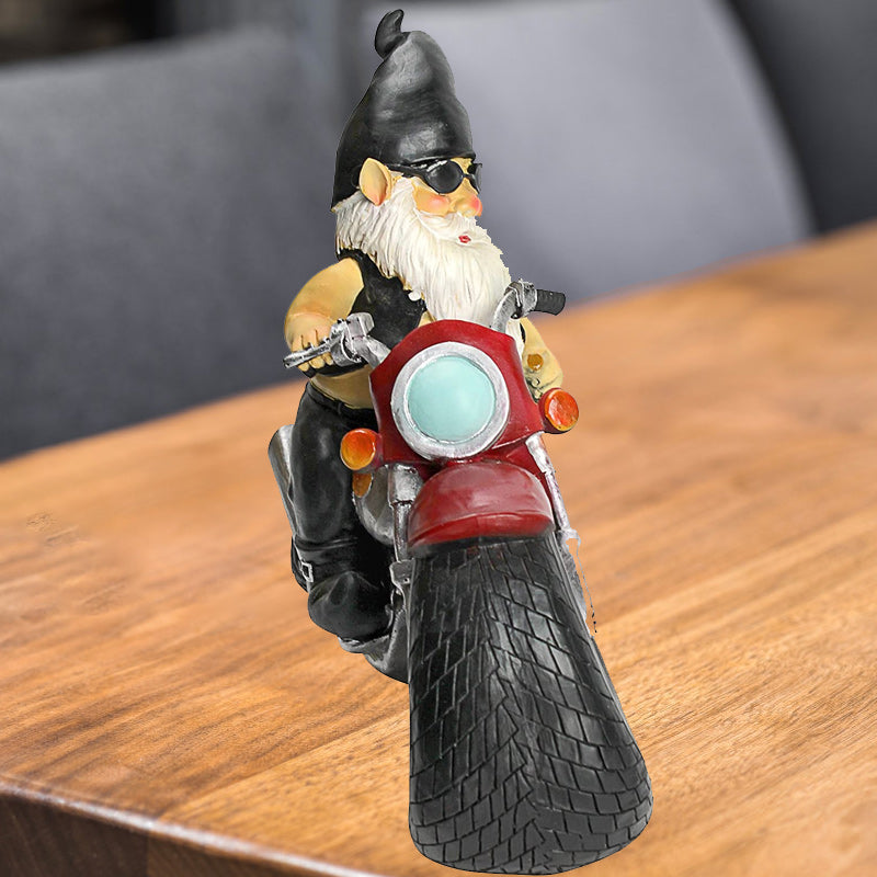 Biker Gnome Statue Mini Hagedekorasjon | Luvikno