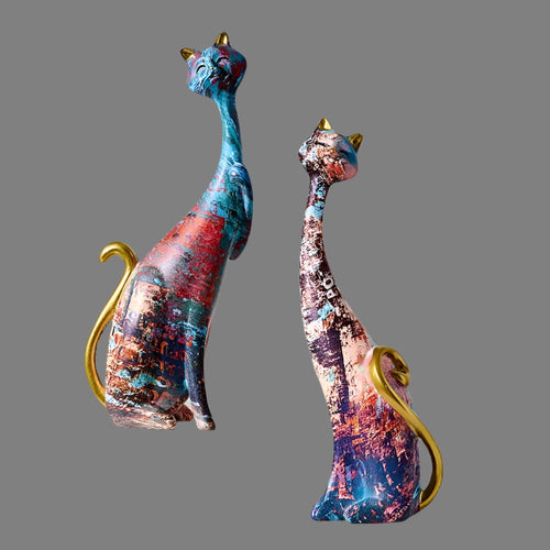 Minimalist Cat Sculpture Duo for Modern Decorative Accents Luvikno