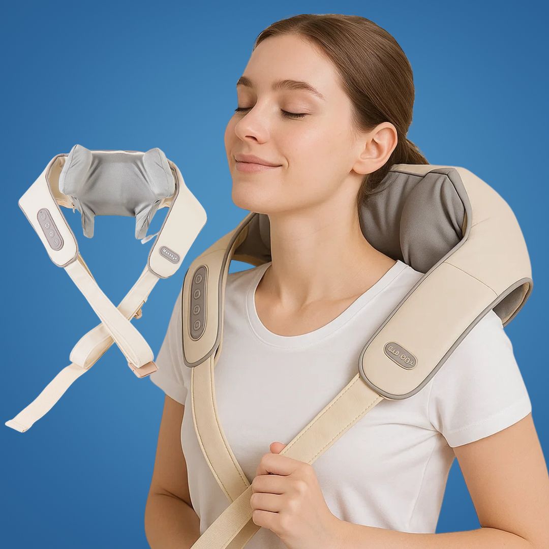 RelaxaPro | Shiatsu nakkemassasje – Varmeavlastning – Trådløs design – Ideell for kontor- og hjemmebruk Luvikno