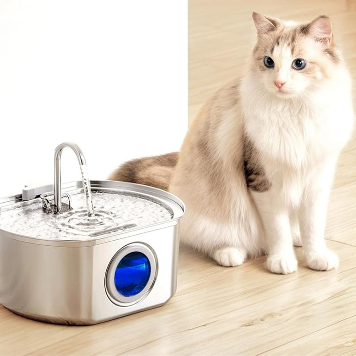 Luvikno | Felindra Katte Drikkefontene Laget av Rustfritt Stål | Strømmende Vann for Bedre Hydrering | Stille & Hygienisk | 2,5 L Kapasitet