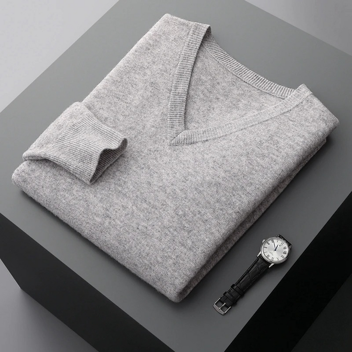 Luvik | Kashmir Polo Menn, V-hals, Myk Kashmir Strikkemateriale