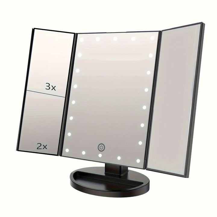 GlowMirror – Sammenleggbar LED Sminkespeil med 3x/2x Forstørrelse | Luvikno