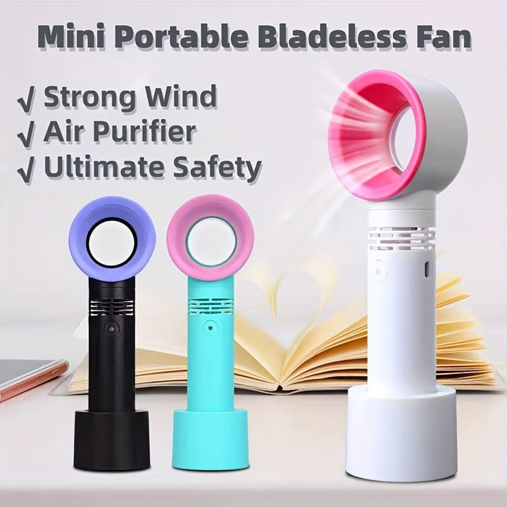 1pc USB Oppladbar Bladeless Håndholdt Vifte - Bærbar Mini Skrivebordsvifte med 3 Hastigheter for Reise, Camping, Kontor og Rombruk | Luvikno