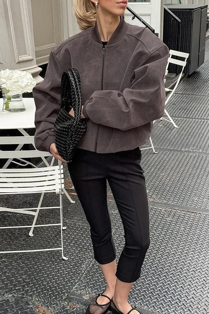 Luvik | Harmaa Nappa Bomber Takki