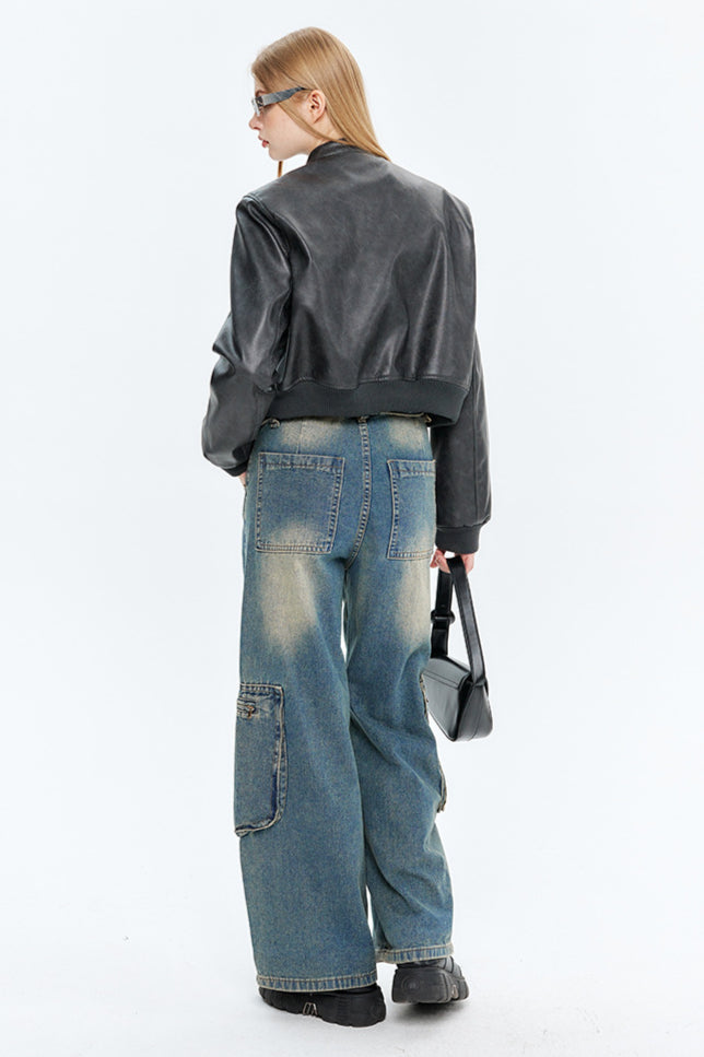 Luvik | Nahkavetoketjup bomber-takki